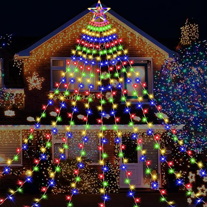 200 LED SOLAR Christmas Tree Waterfall Lights Color Changing Indoor Outdoor