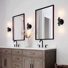 SANTOSTOCK SSW007B2A Black 2-Light Vanity Wall Sconces Clear Glass Shade