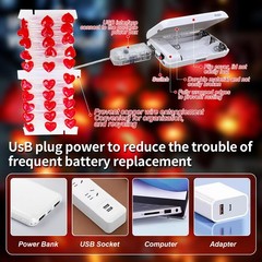 red 50-16-Foot Heart-Shaped Light, USB Plug and Battery-Powered Indoor and Ou…