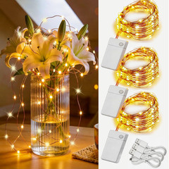 3 Pack Rechargeable Fairy Lights 10Ft 30 LED, 4 Modes Battery Copper Wire String