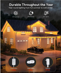 Permanent Outdoor Lights 2 with Remote, 100ft with 60 RGBAICW LEDs for Daily and