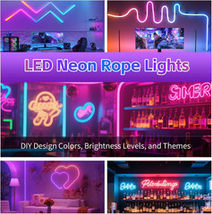 100FT RGB LED Neon Rope Lights, App & Remote Control, Flexible Waterproof IP65 L