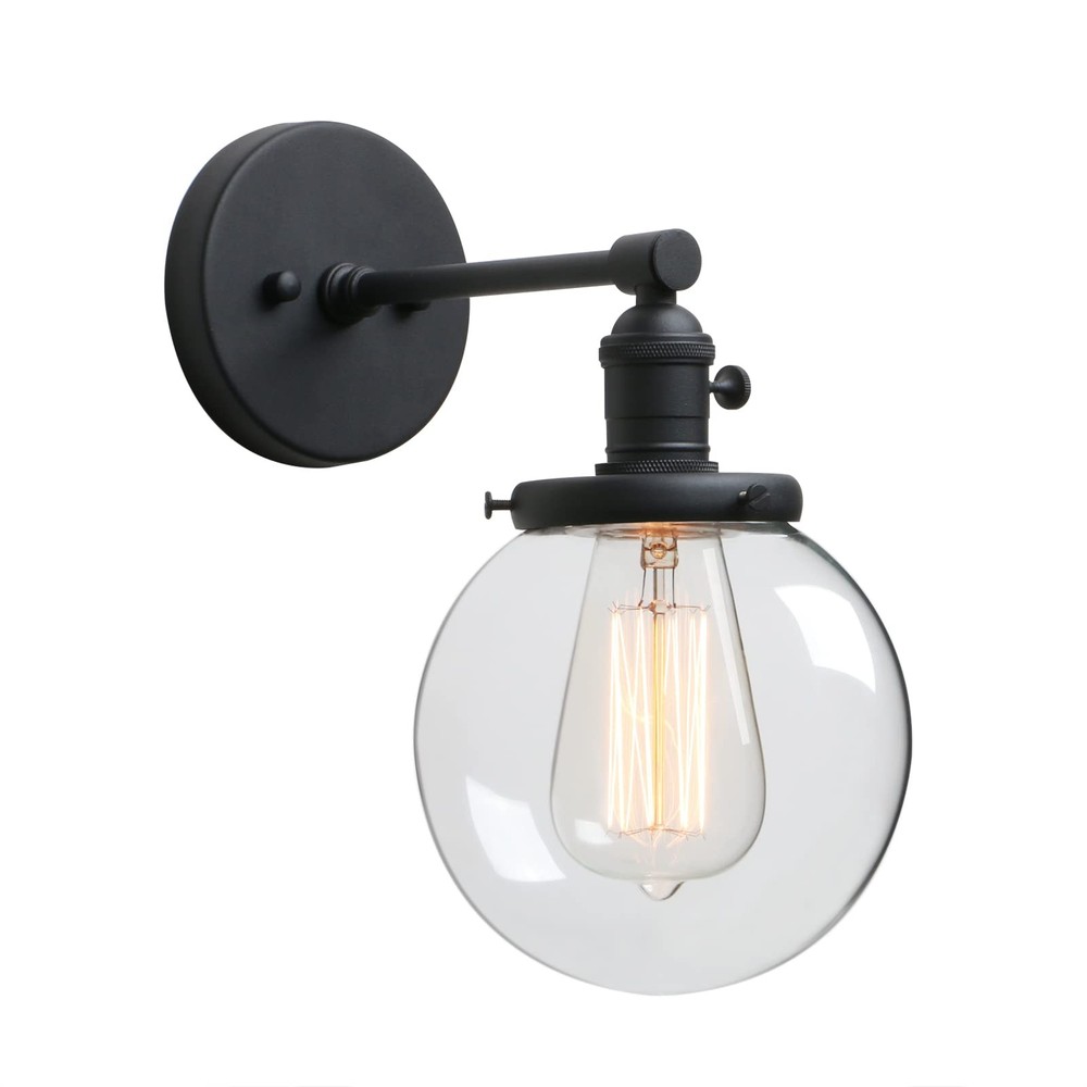 Phansthy Black Wall Sconce Light Industrial Wall Lamp 5.9 Inches Glass Canopy