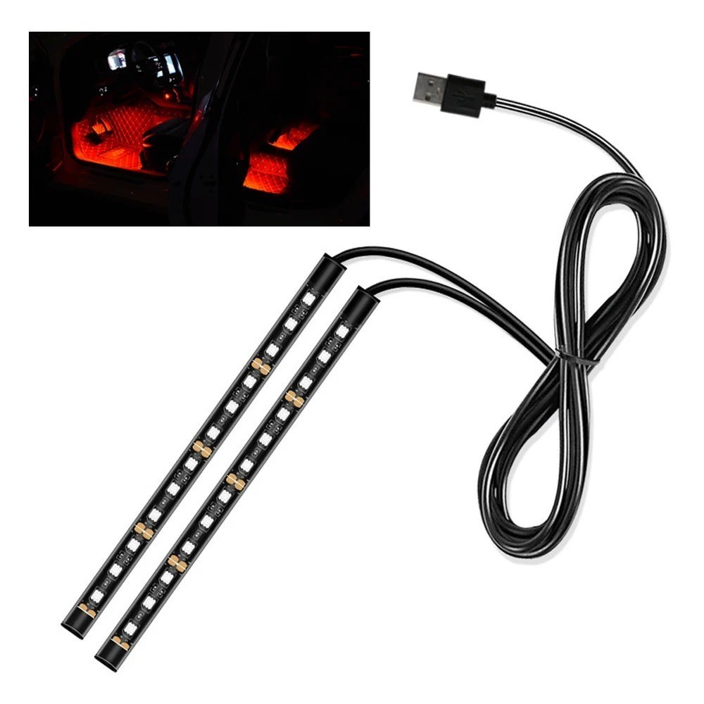Universal Car LED Strip Light, USB Port Auto Interior Decorative USB, Red