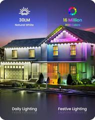 150FT Permanent Outdoor RGB & White Eave Lights 72 LEDs with APP Control IP65