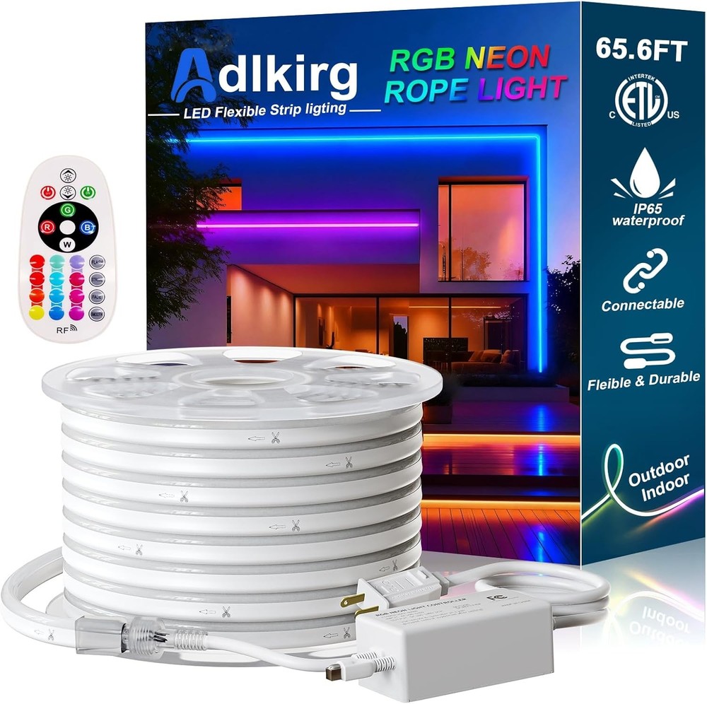 65.6ft RGB Neon Rope Light Commercial Grade 110V 120V Plug