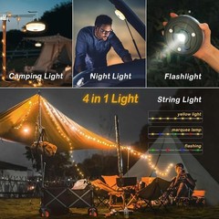 2Pack 4IN1 Portable Camping String USB Lights Rechargeable waterproof Tent Lamps