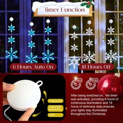8 Pack Christmas Timer Snowflake Window Hanging Lights,Blue,Long