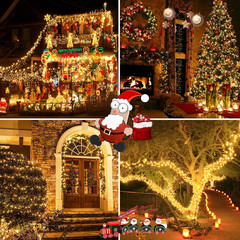 Outdoor Solar String Lights 200 LED 66FT Warm White with 8 Modes, IP65 Waterproo