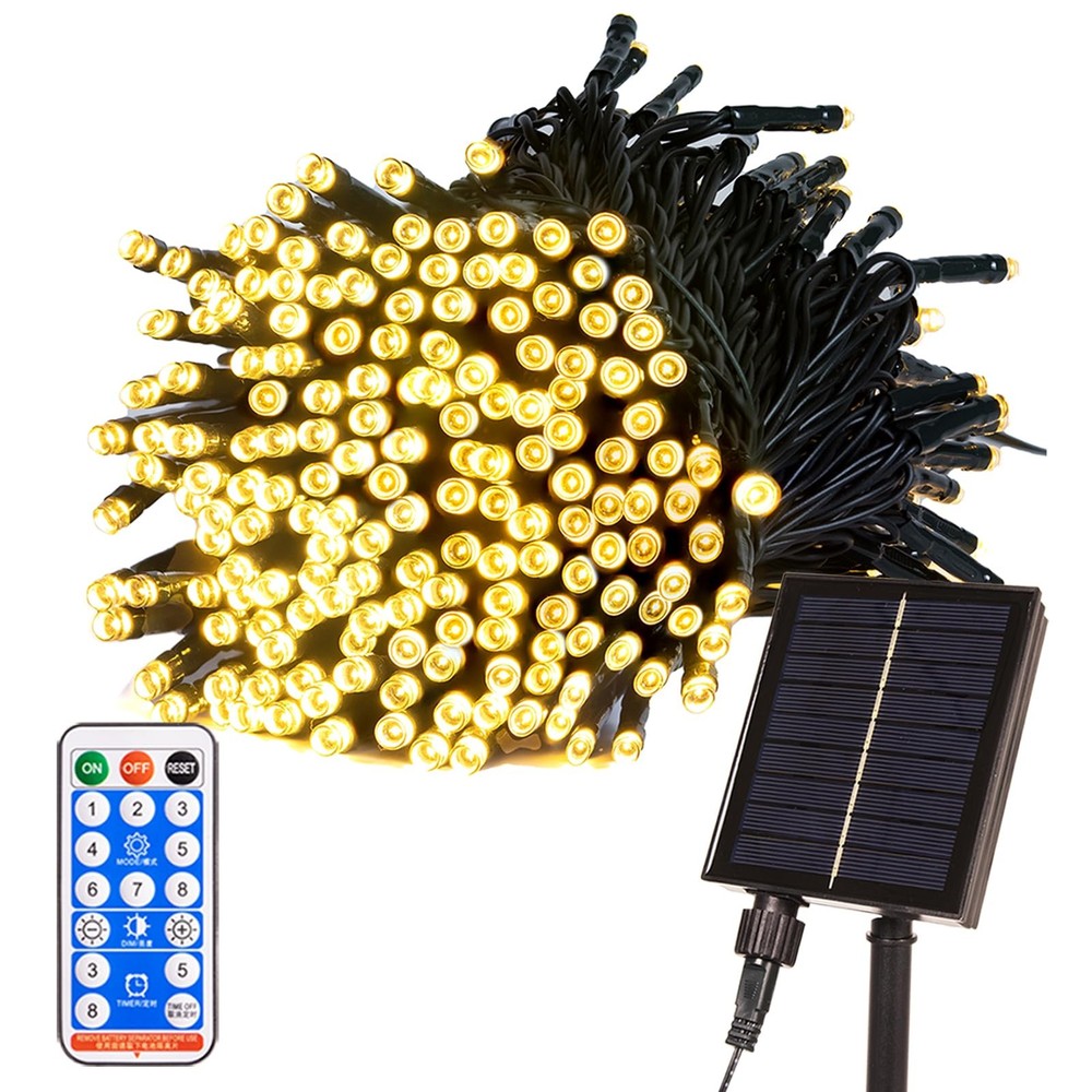 66FT 200LEDs Fairy Lights Solar Powered,Black PVC Wire,Warm White