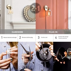 Globe Electric 51715 1-Light Plug-In Or Hardwire Wall Sconce Matte Brass Smoked