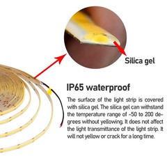 15m/49.2ft 24v Cob Led Strip Light Waterproof Ip65 Warm White 3000k Uniform Glow