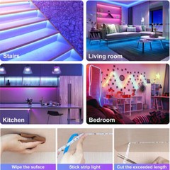 New LED Strip Lights 100ft Music Sync 5050 RGB Room Light with Remote