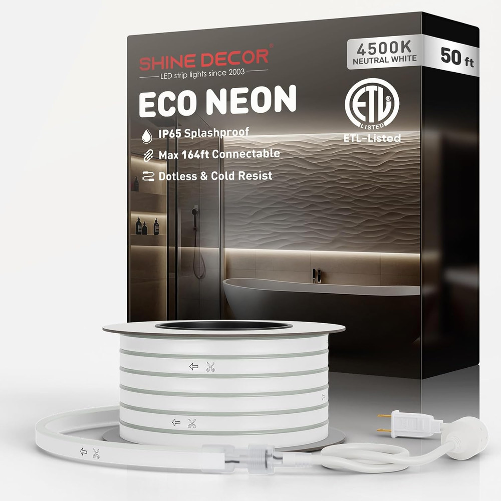 Connectable LED Rope Lights 50FT, Waterproof, 4500K Neutral White, ETL Certified