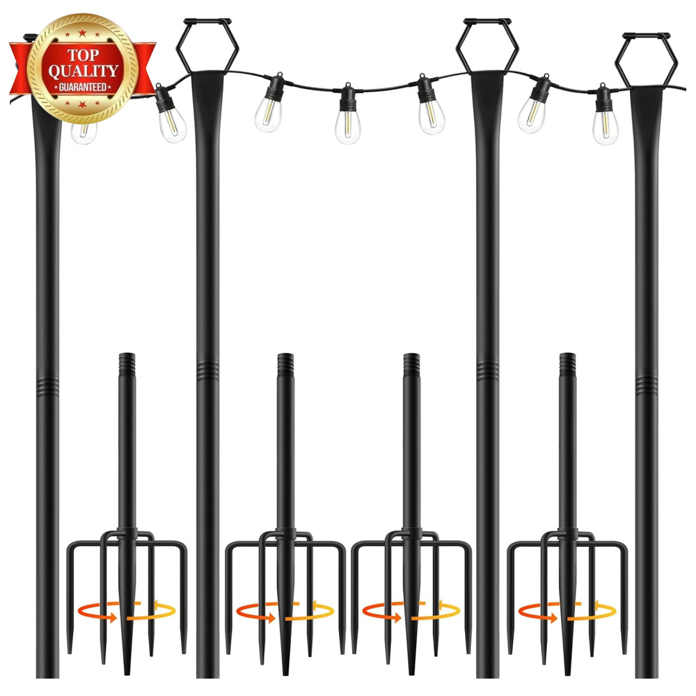 4 Pack String Light Poles for Outside, 10Ft Light Poles for Outdoor String Light