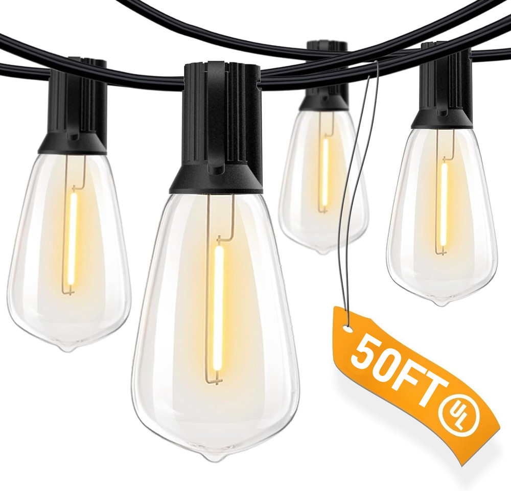 Outdoor Led String Light Plug in 50FT LED Lights with 25 Bulbs ST38 Shatterproof