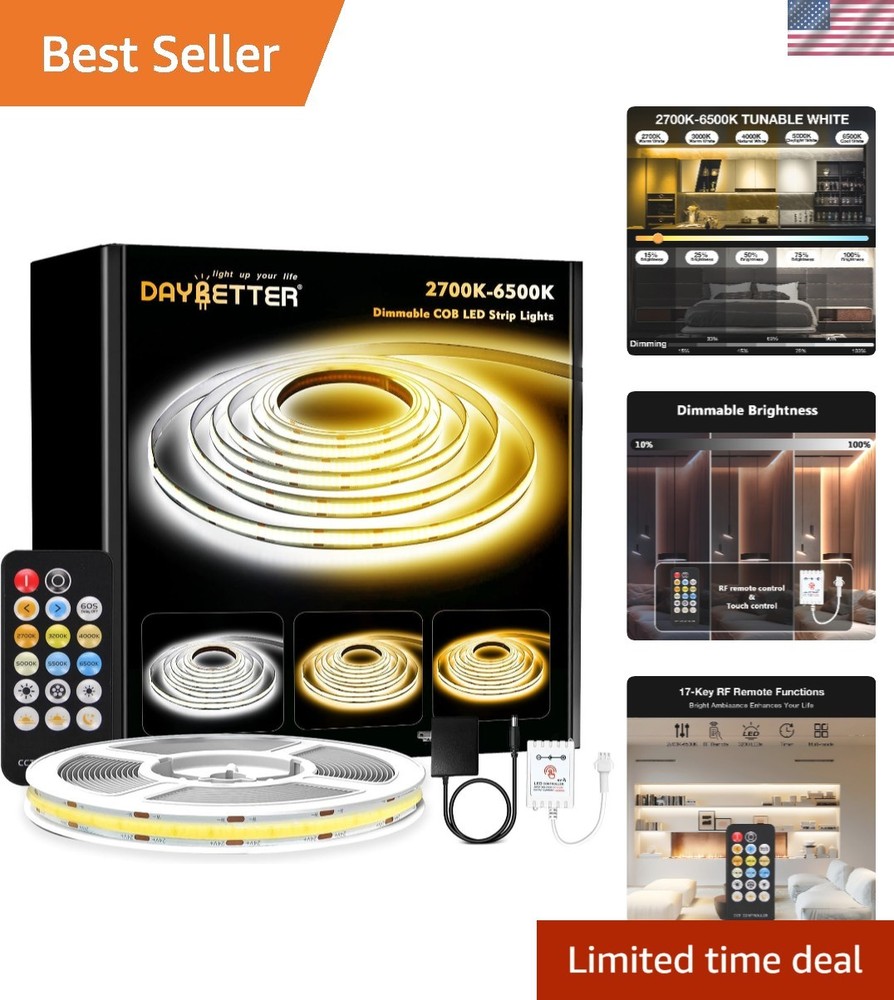 COB LED Strip Lights, Tunable White 2700K-6500K COB Light Strip with RF Remot…