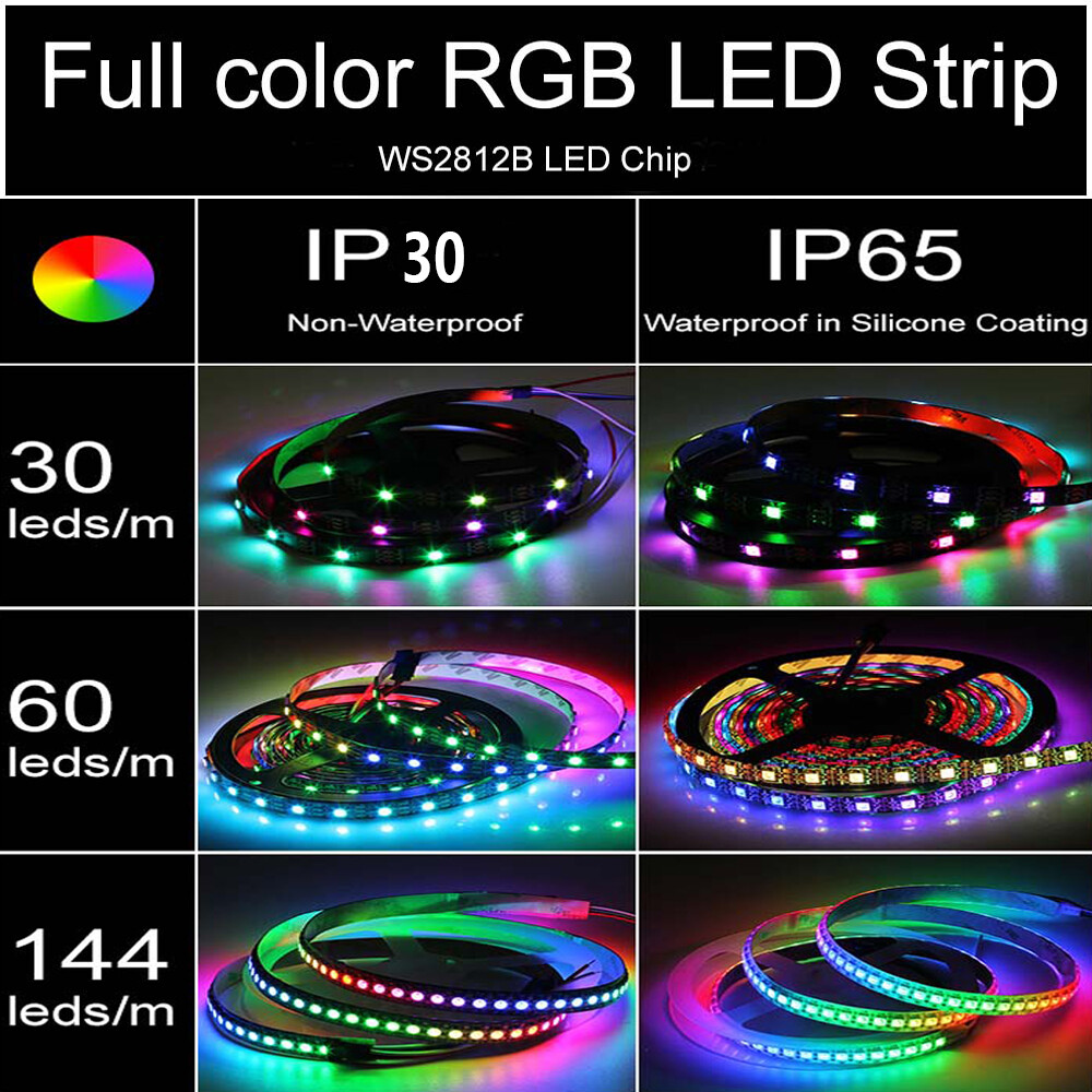 5050 WS2812B RGB SMD Flexible Strip light Waterproof 5V 30 60 144 150 300 Leds