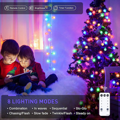 100 LED Globe Christmas String Lights 33Ft, 8 Mode with Remote
