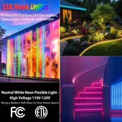 32.8ft RGB(W) Neon LED Rope Lights Plug&Play 110V 120V Flex Waterproof Led Ne…