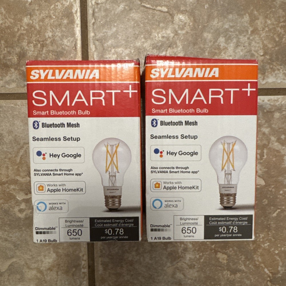 2 Sylvania Smart+ LED Smart Bluetooth A19 light Bulbs, Apple Home, Alexa, Google