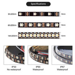 5M SK6812 RGBW 4in1 5V LED Strip 30/60/144leds/m Individual Pixel IC Addressable