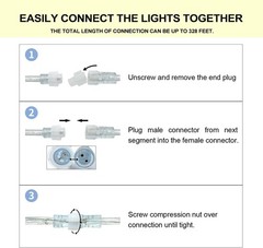 33FT 360 LED Rope Lights Outdoor Waterproof, Connectable and Flexible Clear T…