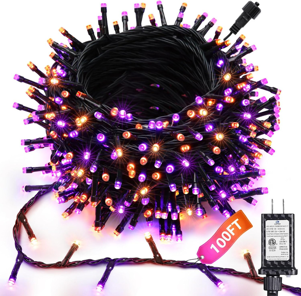 JOOMER ORANGE PURPLE HALLOWEEN LIGHTS 100FT 300 LED PLUG IN STRING LIGHTS