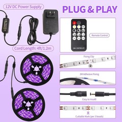 33FT Dimmable Black Light Strip with Remote – Perfect for Parties & Halloween