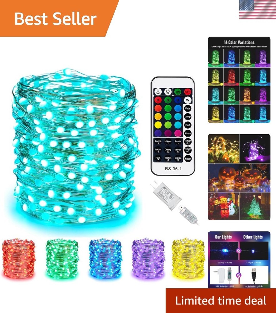 Color Changing Fairy String Lights – 33 ft 100 LED USB Silver Wire Lights wit…