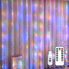 300 LED Fairy Curtain Lights, 9.8×9.8Ft USB Plug-in 8 Modes Christmas String