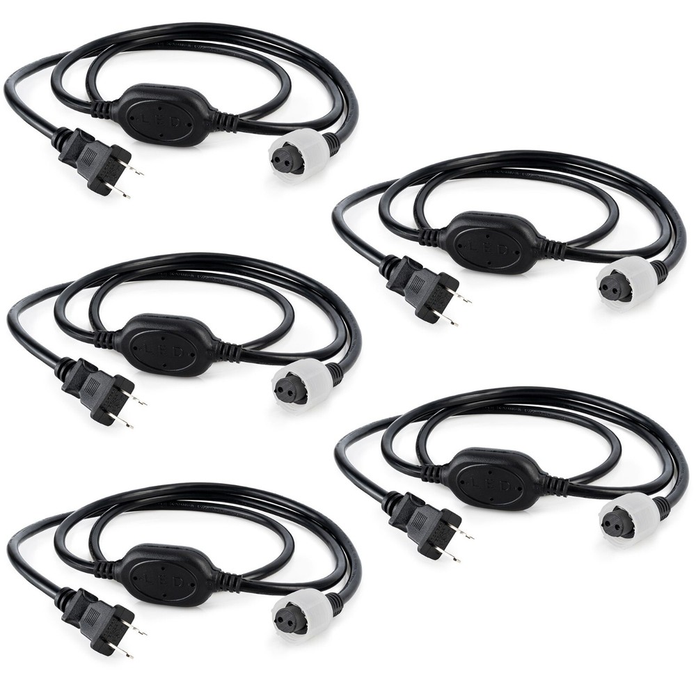 5 Pack 5ft LED Rope Power Cord w/Connection Cap for 3/8″ LED Rope Lights