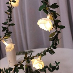 Rose Flower Vine String LED Lights Decoration Green Leaf Garland Battery USB Sol