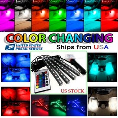 4X RGB 36-LED Lights Strip Car Interior Footwell Lamps Remote Control