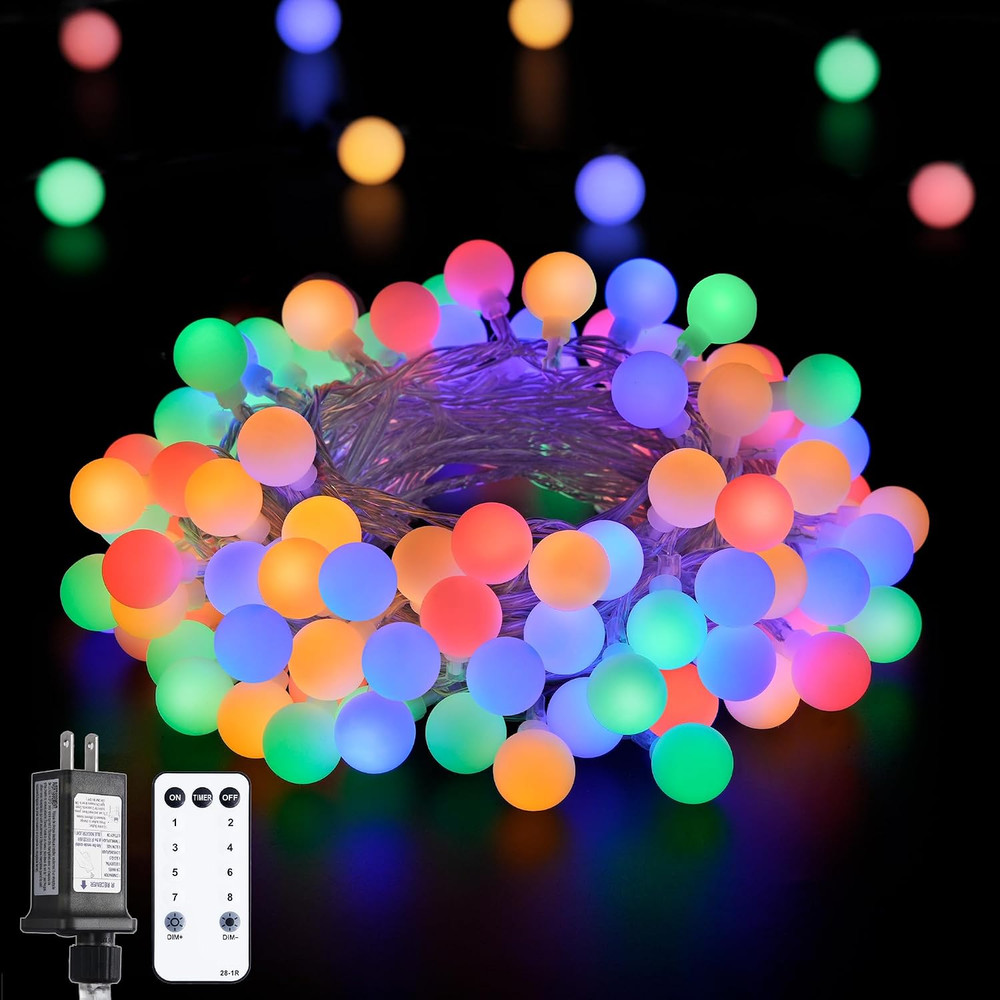 100 LED Globe Christmas String Lights 33Ft, 8 Mode with Remote