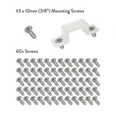 Mounting Clips Hardware Kit for LED Strip Lights 30x Clips & Zipties, 60x Screws