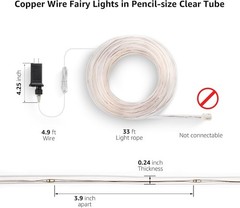 Cuerda de luces con enchufe y tubo pequeño, tamaño lápiz de 6 mm, 100 luces LED
