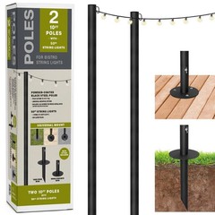 Two 10ft.Outdoor String Light Poles with 50 Light 50 ft.LED Plug in Globe Bulb S