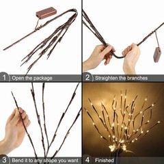 4 Pack Lighted Willow Branches 30IN 80 LED Battery Operated Tree Branch Decor
