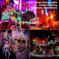 Purple & Green Halloween Lights, 33ft 100 LED Halloween String Lights, 120V …
