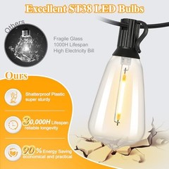BRIGHTEVER 50FT OUTDOOR STRING LIGHTS WATERPROOF, 2700K BRIGHT LED PATIO –