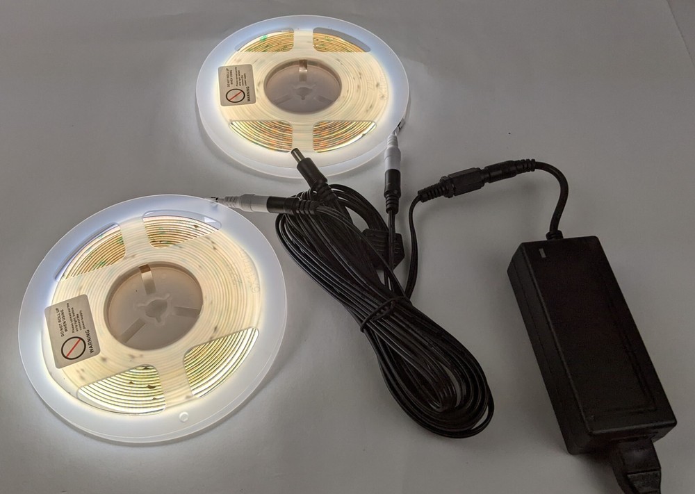 2 Pautix 18ft/5.5m Strip Lights COB LED 6000K 12Vdc Daylight White wPower Supply