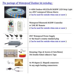 Bluetooth RGB+W 60M 50M 40M 30M 20M 10M RGBW LED Strip Light Waterproof 12V PSU