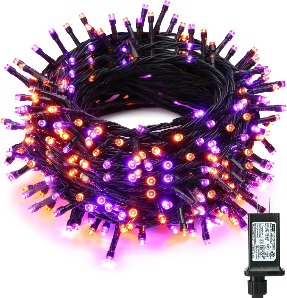 Purple & Orange Halloween Lights Outdoor, 98.42 Ft, 300 LED | Indoor String Ligh