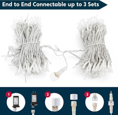 66ft White Christmas String Lights, 200 LEDs Clear Wire, 8 Modes, Connectable UL