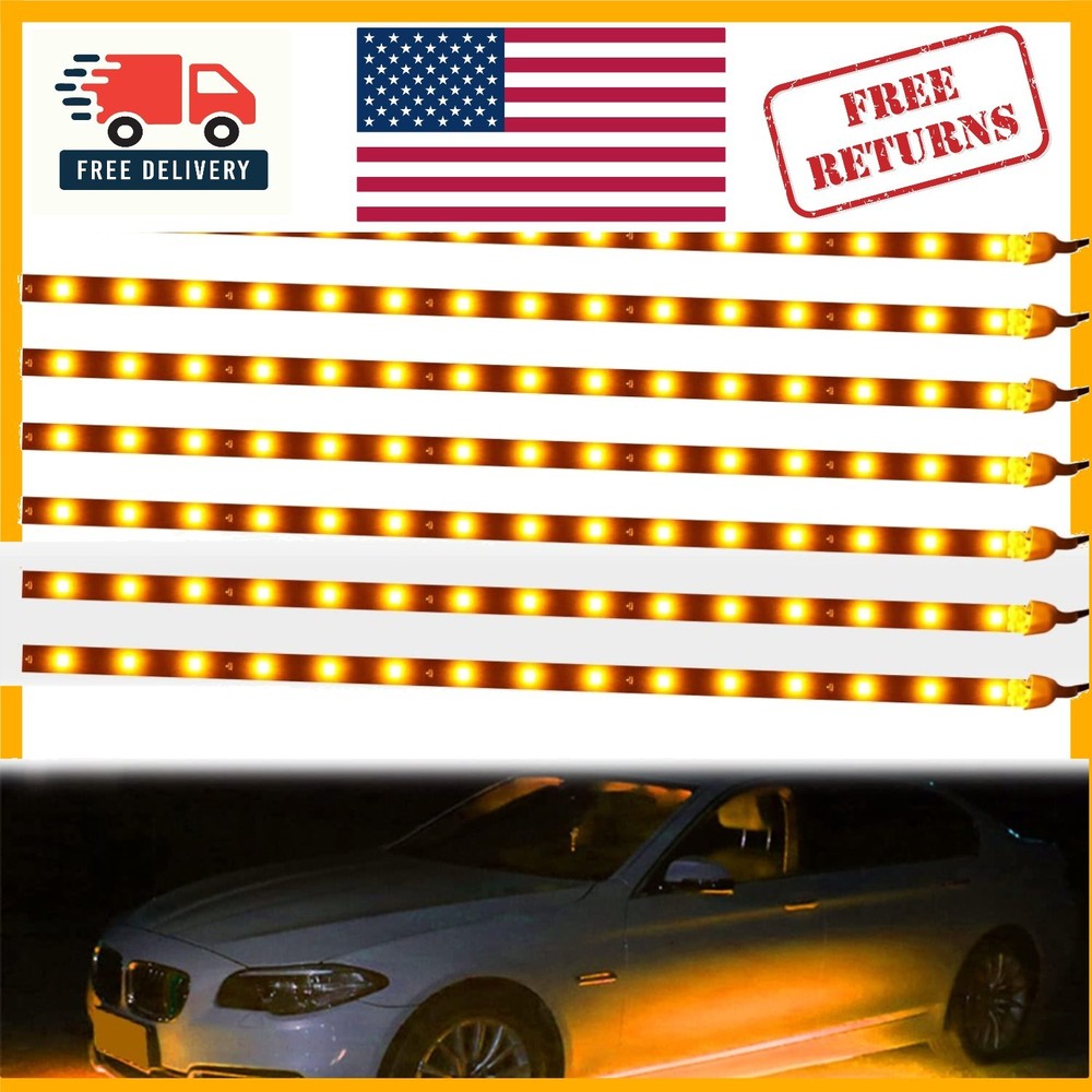 8pcs 30cm Amber LED Strip Lights for Cars, Buses & Motorcycles – Waterproof
