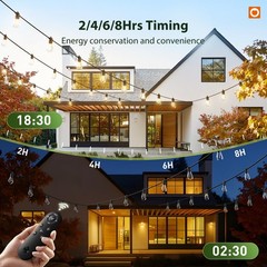 54FT(48+6) Solar String Lights Outdoor Waterproof with USB 48+6FT(16 Sockets)