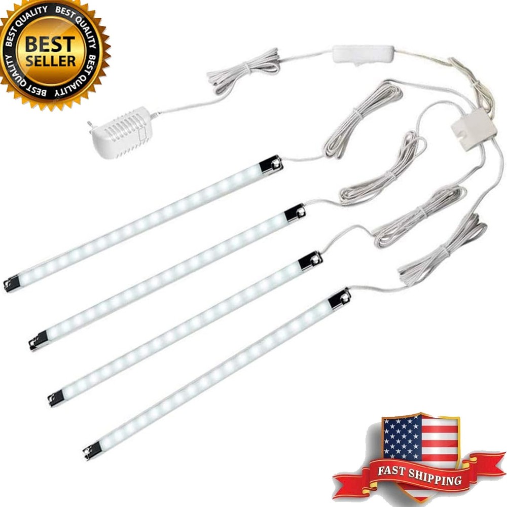 Set of 4 LED Under Cabinet Light Bars White Energy Saving Strip Kit