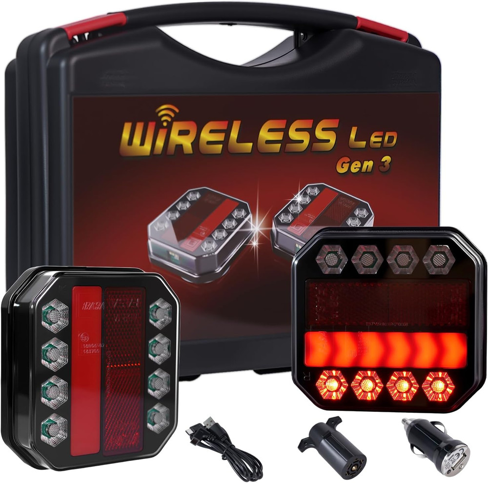 Magnetic Wireless Trailer Lights Kit, IP67 Waterproof Cordless LED Tow Lights W/