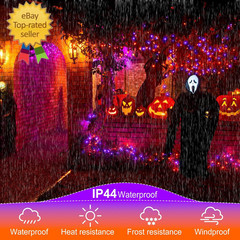 300 LED Halloween Lights Waterproof,99 FT String Lights with Timer | Purple & Or